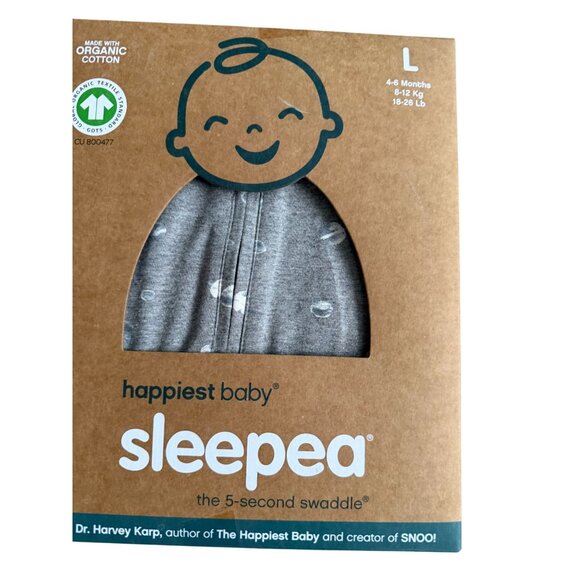 HAPPIEST BABY Sleepea Graphite Gray Planets Print 5 Second Swaddle 4-6 M NEW NIB - Picture 4 of 5
